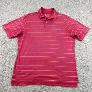 F&G Tech Polo Shirt Mens Medium Pink Stripe Short Sleeve Golfing Golf Casual